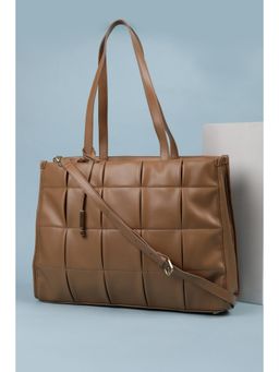 Van Heusen - Women Brown Solid Formal Tote Bag With Detachable Strap & Pouch