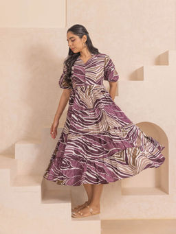 Polago Clothing - Purple Abstract Tiered Dress