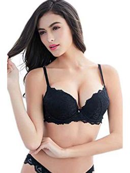 BRACHY - Black Net Lace Underwired Heavily Padded Push-Up Stylish Bra