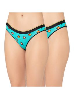 Bummer - Womens Printed Micro Modal Bikinis Ultra Soft Underwear Turquoise (Pack of 2)