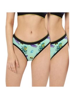 Bummer - Womens Printed Micro Modal Bikinis Ultra Soft Underwear Green (Pack of 2)