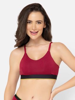 Bummer - Womens Wirefree Non Padded Solid Full Coverage Bra with Adjustable Straps Maroon