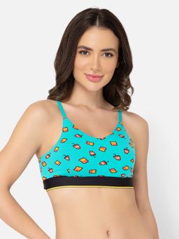 Bummer - Womens Wirefree Non Padded Printed Full Coverage Bra Turquoise