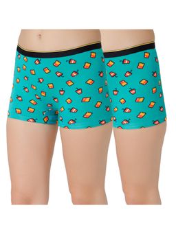 Bummer - Womens Printed Micro Modal Boyshorts Ultra Soft Underwear Turquoise (Pack of 2)