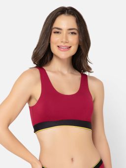 Bummer - Womens Proactive Micro Modal Wireless Non Padded Full Coverage Sports Bra Maroon