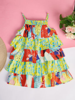 Stylo Bug - Girls Printed Knee Length Flared Casual Dress Multi-Color