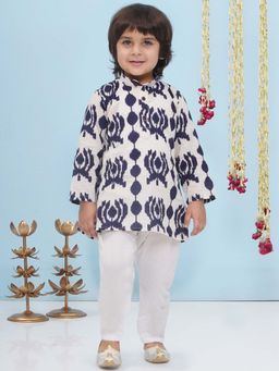AJ Dezines - Blue Pure Cotton Full sleeves Abstract Printed Kurta & Pyjama (Set of 2)