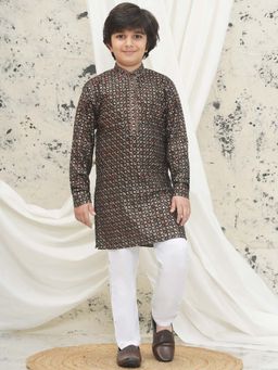 AJ Dezines - Gold Cotton Blend Full Sleeves Sequined Kurta & Pyjama (Set of 2)