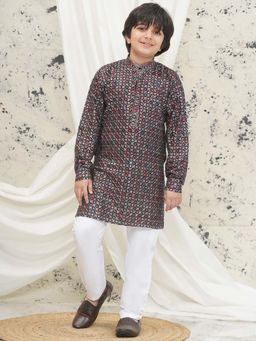 AJ Dezines - Red Cotton Blend Full Sleeves Sequined Kurta & Pyjama (Set of 2)