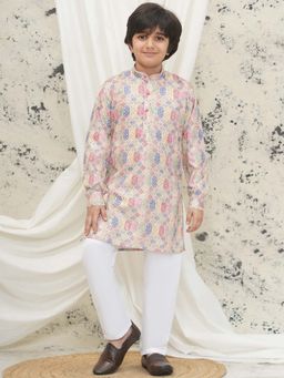 AJ Dezines - Cream Cotton Full Sleeves Abstract Kurta & Pyjama (Set of 2)