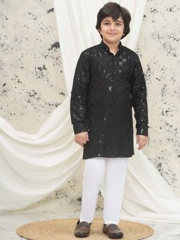 AJ Dezines - Black Chikankari Full Sleeves Sequined Kurta & Pyjama (Set of 2)