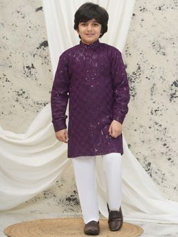 AJ Dezines - Purple Chikankari Full Sleeves Sequined Kurta & Pyjama (Set of 2)