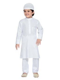 AJ Dezines - White Cotton Solid Full Sleeves Kurta & Pyjama (Set of 2)