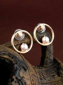 E2O - Self Design Gold Diamond Round Shaped Stud Earring