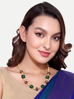 Abdesigns - Gold Plated Jaipuri Green Beads Pearls Mala Necklace
