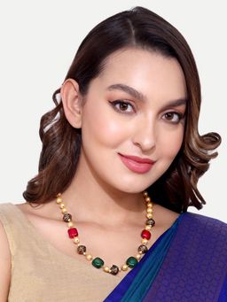 Abdesigns - Women Gold Plated Jaipuri Multi Beads Pearls Mala Necklace