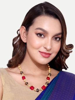 Abdesigns - Gold Plated Jaipuri Red Beads Pearls Jewellery Mala Necklace
