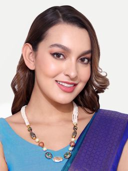 Abdesigns - Women Beads- Pearls Multi-Color Stones Gold Plated Necklace