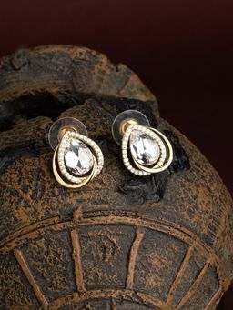 E2O - Self Design Gold Diamond Oval Shaped Stud Earring