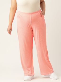 theRebelinme - Plus Size Womens Pink Solid Color Cotton Ribbed Trouser