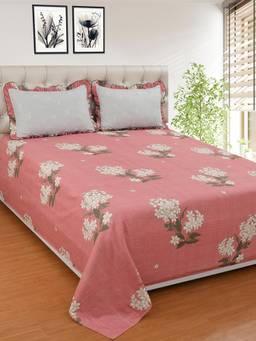 MORADO - Premium Glace Cotton King Size Bedsheet With 2 Frill Pillow Covers