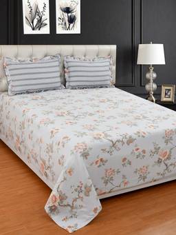 MORADO - Premium Glace Cotton King Size Bedsheet With 2 Frill Pillow Covers