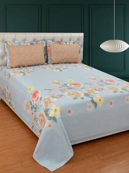 MORADO - Premium Glace Cotton King Size Bedsheet With 2 Frill Pillow Covers