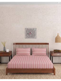 Fabindia - Pink Woven Cotton 1 Bed Sheet With 2 Pillow Covers