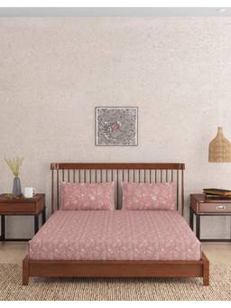Fabindia - Pink Printed Cotton 1 Bed Sheet With 2 Pillow Covers