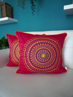TARA SPARKLING HOMES - Pink Embroidered Cushion Cover (Pack of 2)