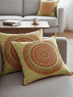 TARA SPARKLING HOMES - Yellow Embroidered Cushion Cover (Pack of 2)