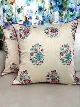 TARA SPARKLING HOMES - Cream Pink Floral Embroidered Cushion Cover (Pack of 2)