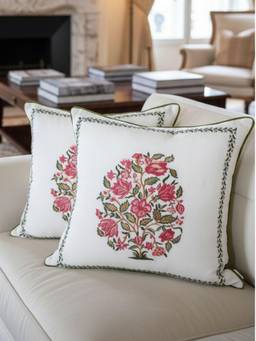 TARA SPARKLING HOMES - Pink Floral Embroidered Cushion Cover (Pack of 2)