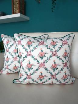 TARA SPARKLING HOMES - Teal Floral Embroidered Cushion Cover (Pack of 2)
