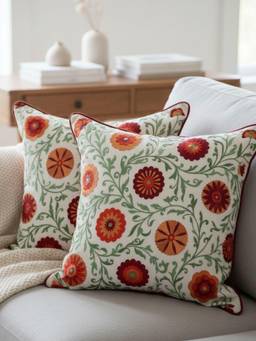 TARA SPARKLING HOMES - Multi Floral Embroidered Cushion Cover (Pack of 2)