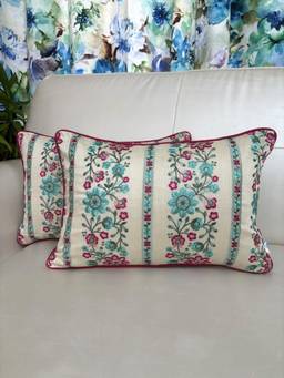 TARA SPARKLING HOMES - Cream Pink Floral Embroidered Cushion Cover (Pack of 2) (12 x 18 Inches)