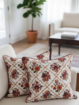 TARA SPARKLING HOMES - Multi Floral Embroidered Cushion Cover (Pack of 2)