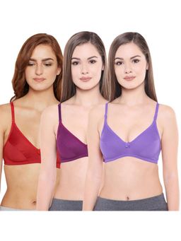 Bodycare - Women's Cotton Seamed Bra Pack Of 3 - Multi-Color