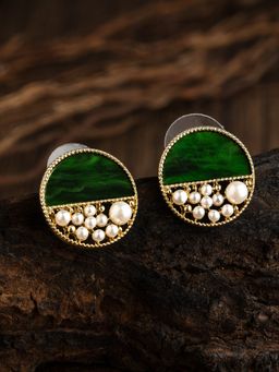 E2O - Quirky Black Gold Stone Embellished Round Shaped Stud Earring