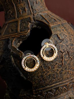 E2O - Self Design Gold Plated And White Stone Round Shaped Stud Earring