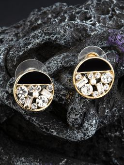 E2O - Quirky Black Gold Stone Embellished Round Shaped Stud Earring