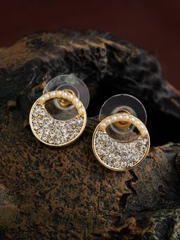 E2O - Quirky White Stone Gold Platted Embellished In Round Shaped Stud Earring