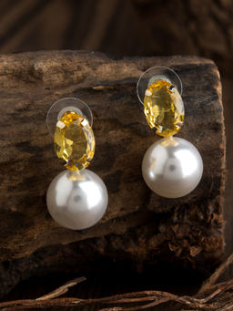 E2O - Contemporary Gold Toned Black Drop With White Stone