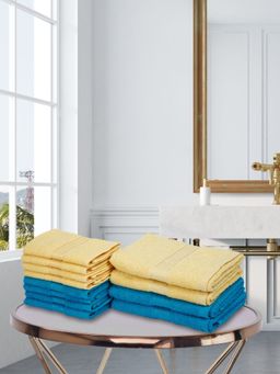 KOPA - 12Pc Quick Dry 100% Cotton Soft Terry Towel -4Pc Hand, 8Pc Face D'Ross Solid-Yellow, Turq