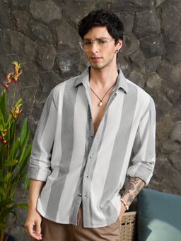 The Souled Store - Original Stripes- White and Grey Men Knit Shirt