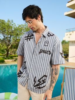 The Souled Store - Originals: Graffiti Men Grey Oversized Shirt