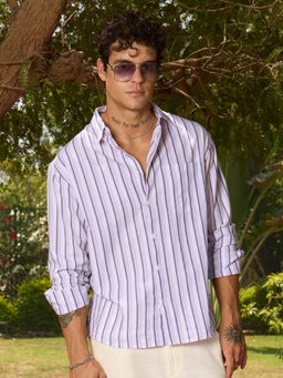 The Souled Store - Stripe Mauve Mens Relaxed Shirt