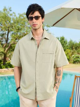 The Souled Store - Green Plain Collar Neck Shirt