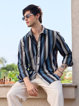 The Souled Store - Cotton Linen Stripes: Pluto Men Cotton Linen Shirts