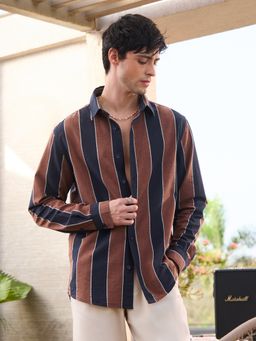 The Souled Store - Cotton Linen Stripes: Nutmeg Men Cotton Linen Shirts